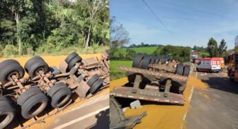 Esposa de caminhoneiro morre após ser atingida por carga em tombamento na BR-282