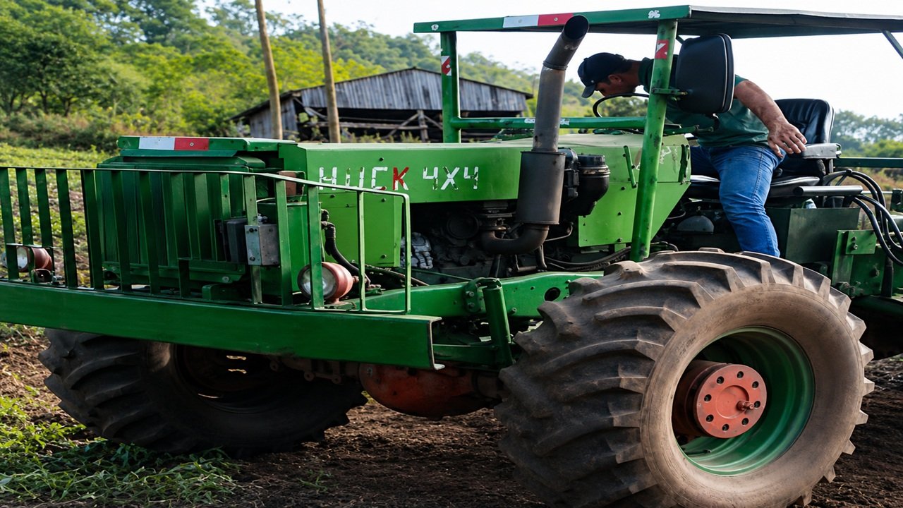 Agricultor monta trator de 8 toneladas com peças militares e vira destaque no agro