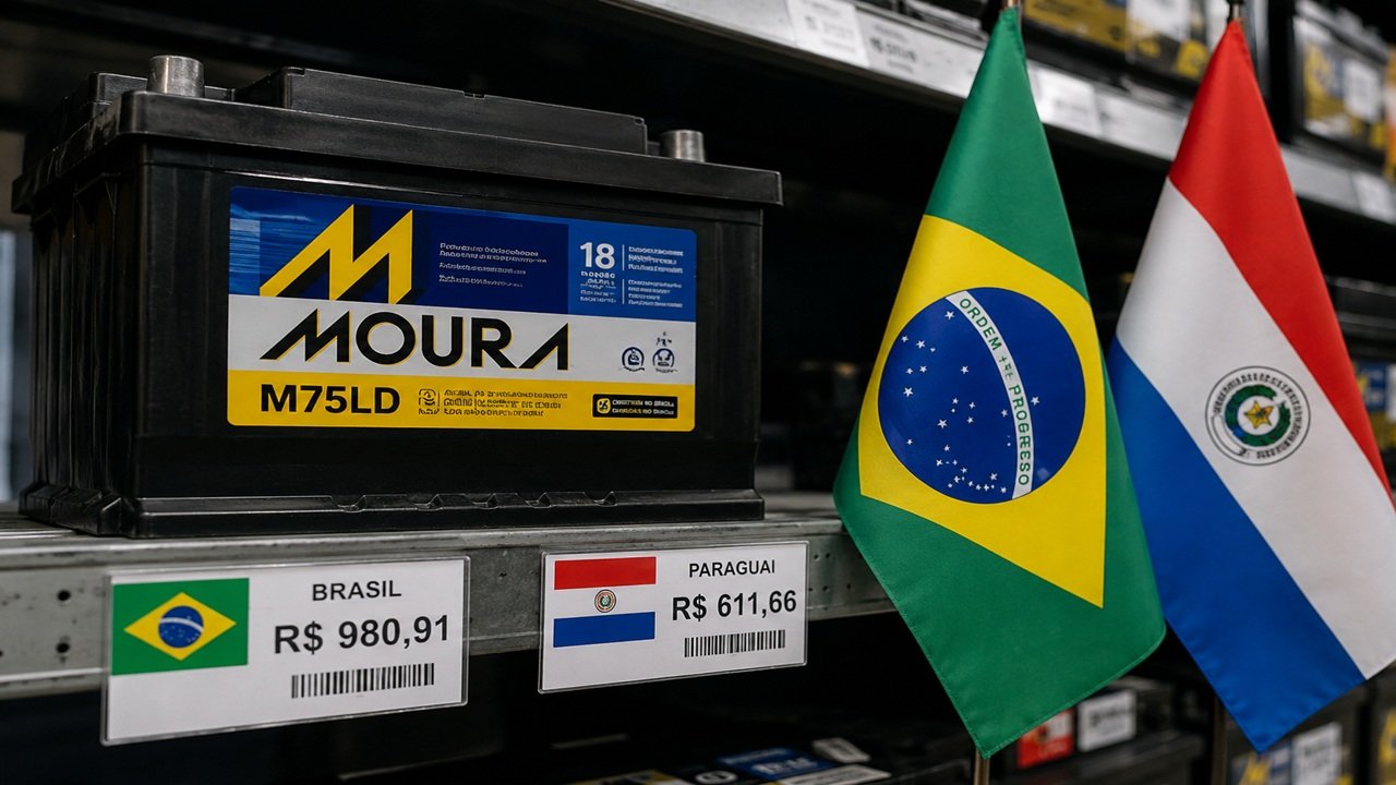 Bateria Moura 75Ah revela diferença de preço entre Brasil e Paraguai