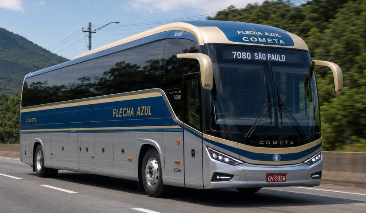 Flecha Azul 2026 revive o visual clássico da Cometa com cara de ônibus premium
