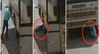 Motorista faz manutenção em roda e ônibus desce sozinho até bater em muro de igreja