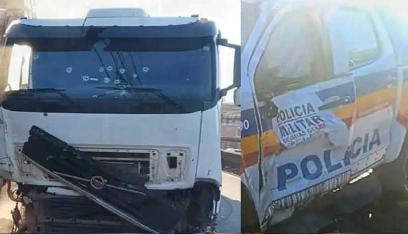 Caminhoneiro abandona carga, atinge viaturas e enfrenta a polícia armado no Anel Rodoviário