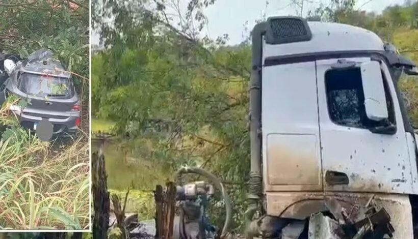 Caminhoneiro tenta desviar, mas carro bate de frente com carreta na BR-356
