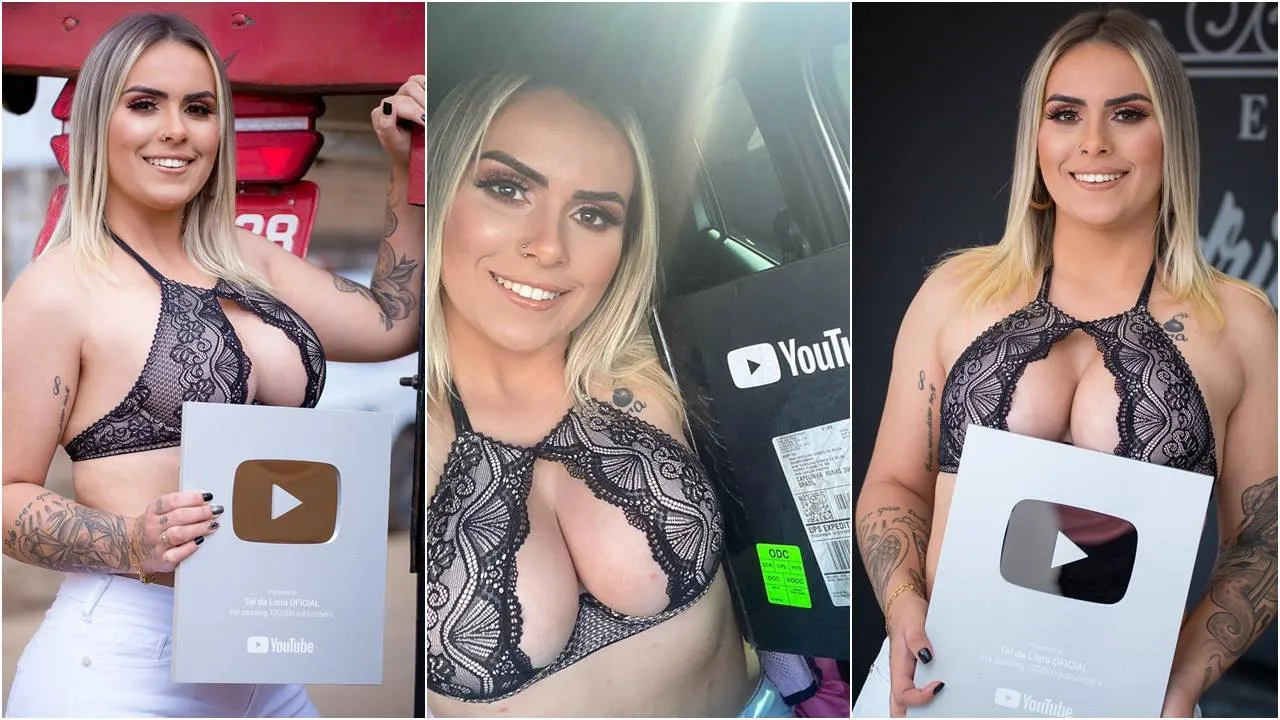 Caminhoneira Tal da Loira comemora conquista da placa de 100 mil inscritos