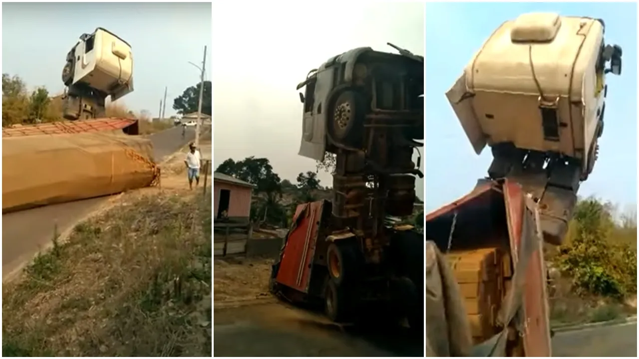 Caminhoneiro tentou desviar de balança, mas acabou tombando o caminhão