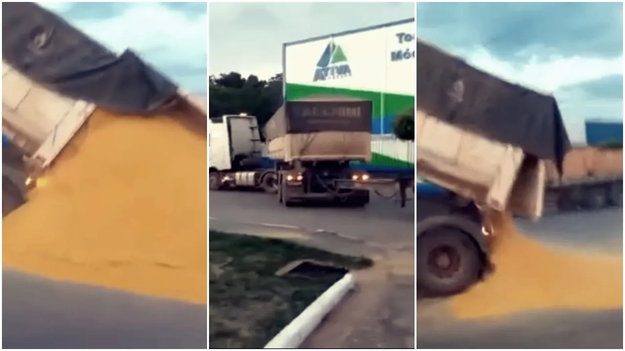 Vídeo Caminhoneiro revoltado descarrega em frente da empresa após esperar 5 dias