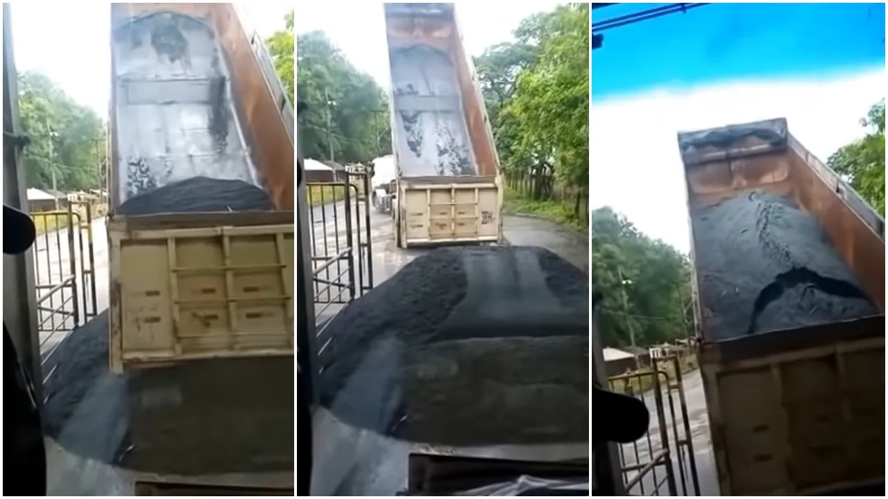 Vídeo mostra caminhoneiro jogando carga de minério na portaria da empresa