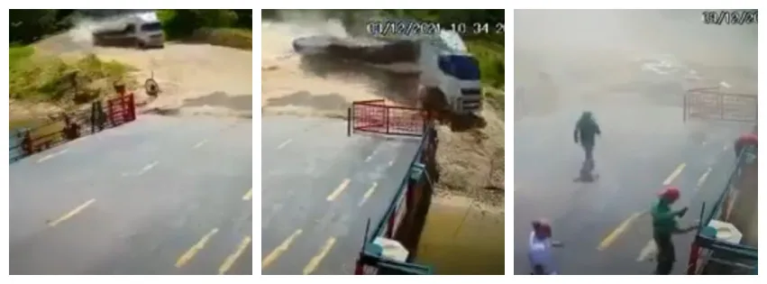Vídeo: Carreta perde freio minutos antes de entrar em balsa e cai em rio