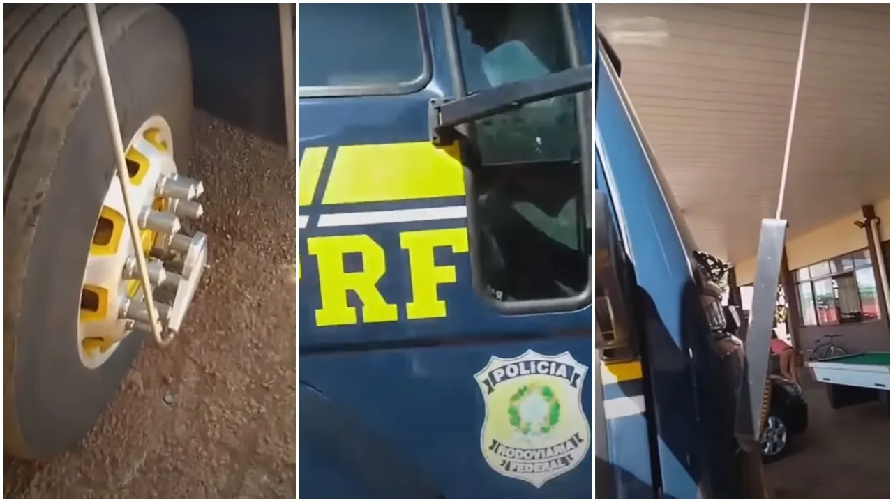 Caminhão da PRF é flagrado usando capa nos parafusos das rodas o que é proibido por lei