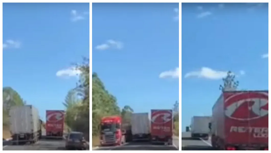 Vídeo: Caminhoneiro quase provoca colisão com ultrapassagem indevida