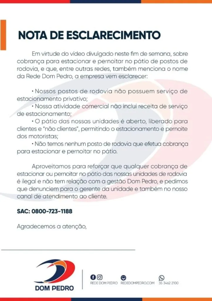 Nota de esclarecimento após ter o nome relacionando em um vídeo com os caminhoneiros e o presidente Bolsonaro