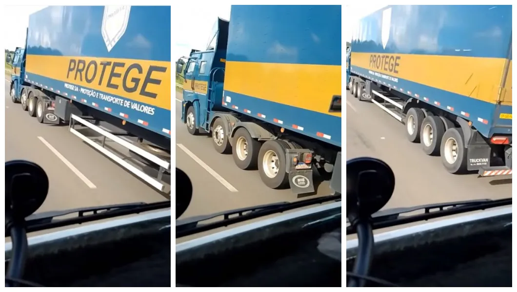 Caminhão carro-forte da Volkswagen raro é visto em rodovia