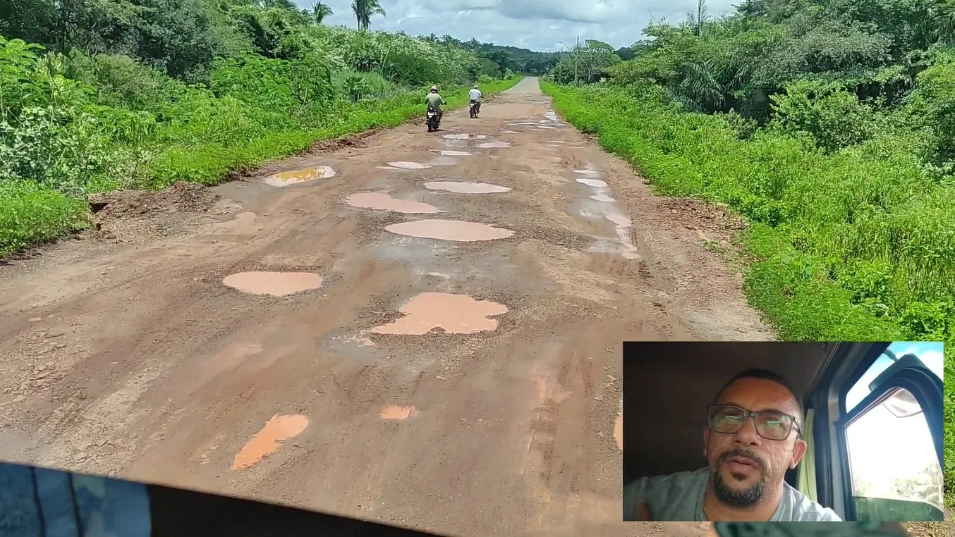 Caminhoneiro rasga o verbo após passar em estrada esburacada