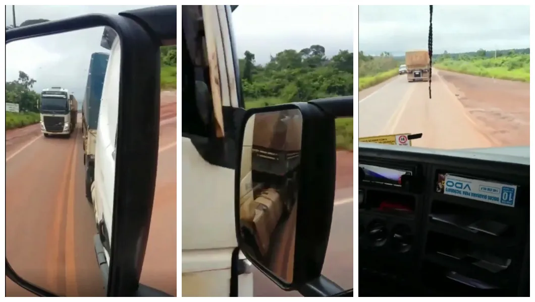 Carreta bitrem quase provoca tragédia ao fazer ultrapassagem proibida