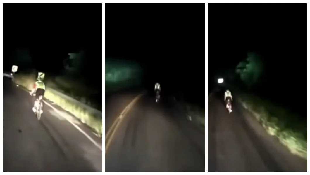 Caminhoneiro Escolta Ciclista Iluminando Estrada Para Ciclista 