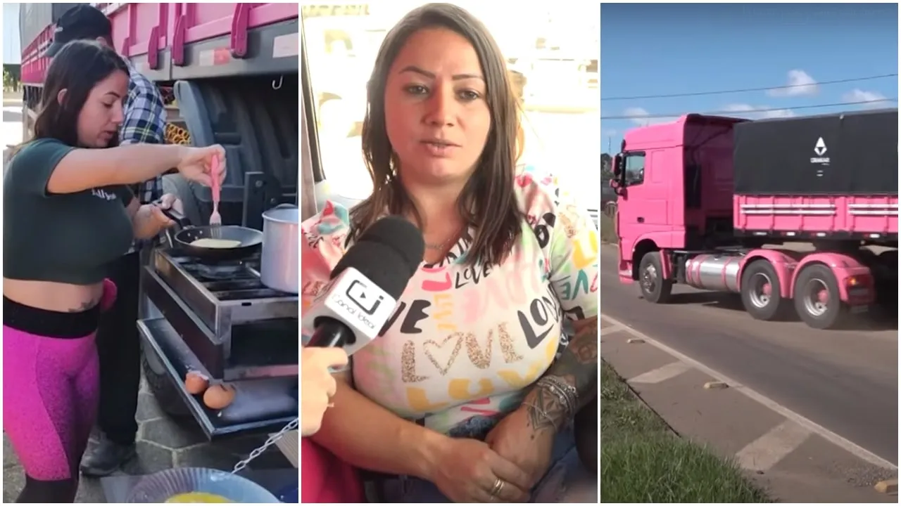 Caminhoneira com menos de 1,5 metro de altura dirige caminhão rodotrem