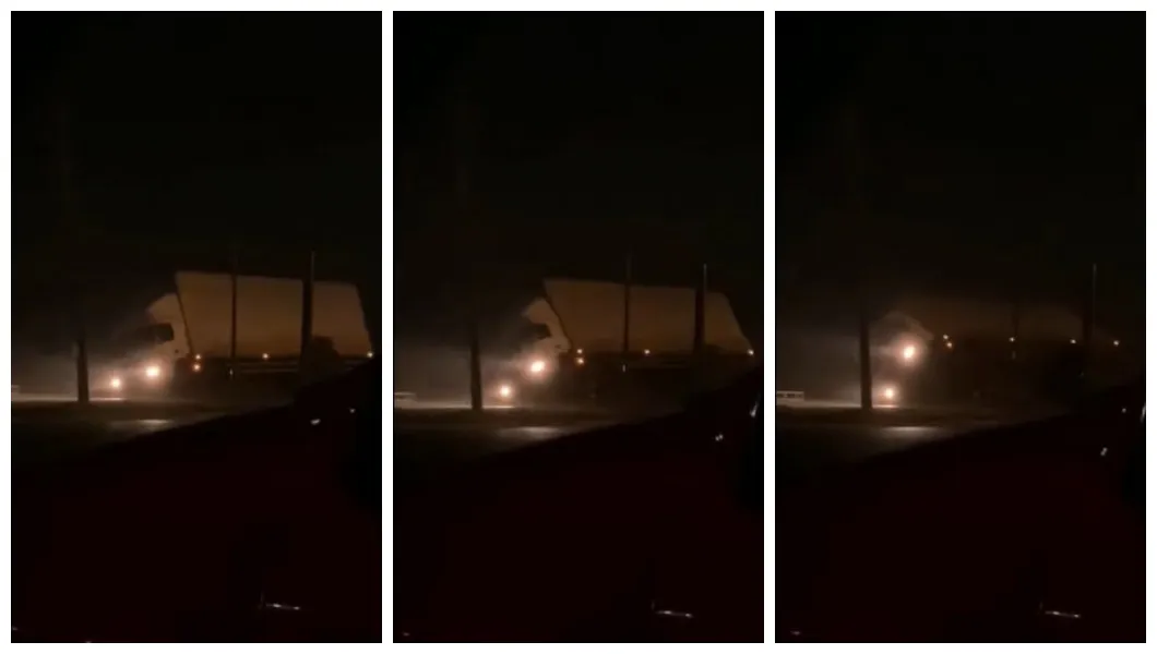 Caminhão tomba após ventos de até 157 km/h em Santa Catarina