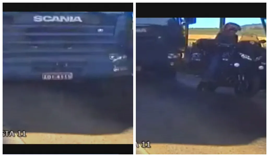 Vídeo: Caminhoneiro atropela motociclista parado em pedágio