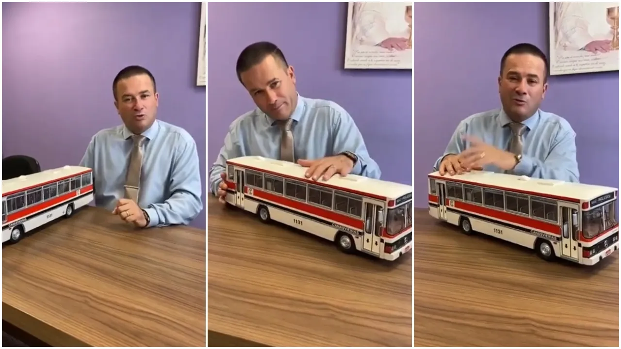 Filho faz grande homenagem ao pai com uma miniatura Marcopolo modelo Veneza