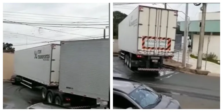 Caminhoneiro trolado pelo GPS mostra que é bom de braço com carreta bi articulada