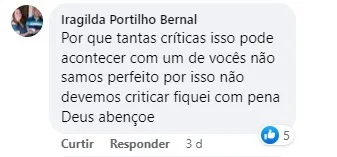 Comentário da seguidora: Iragilda