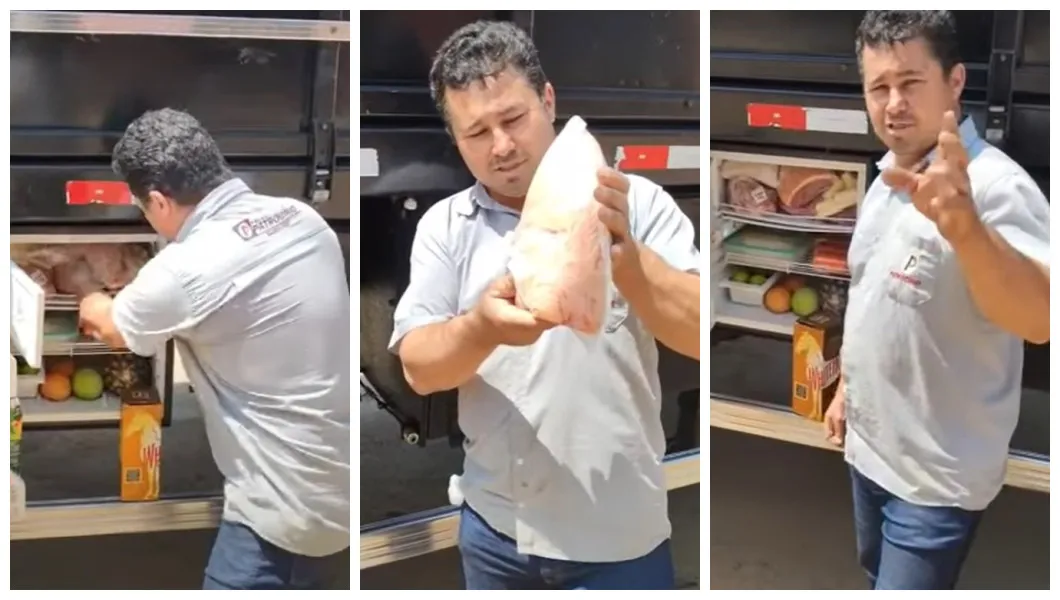 Caminhoneiro abre geladeira e mostra que come picanha todos os dias da semana