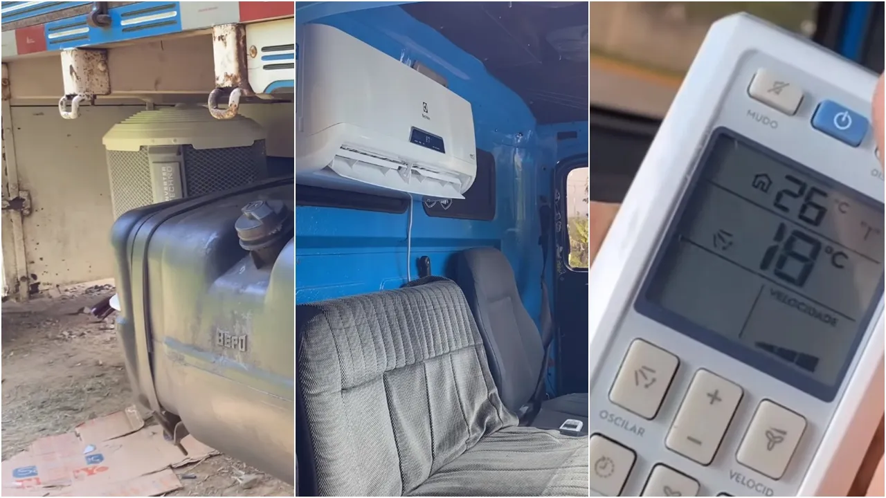 Motorista coloca ar-condicionado de casa em caminhão, veja como ficou.
