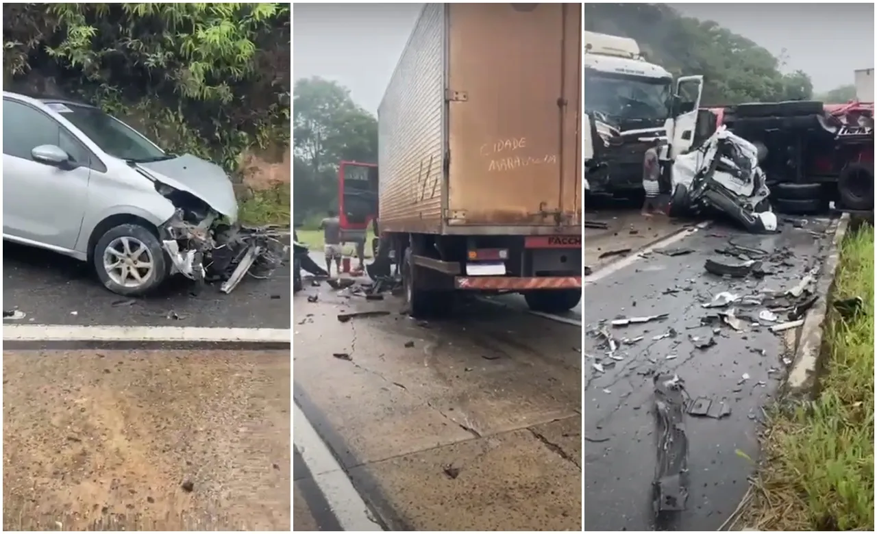 Engavetamento provoca interdição da BR-040, sentido Rio de Janeiro