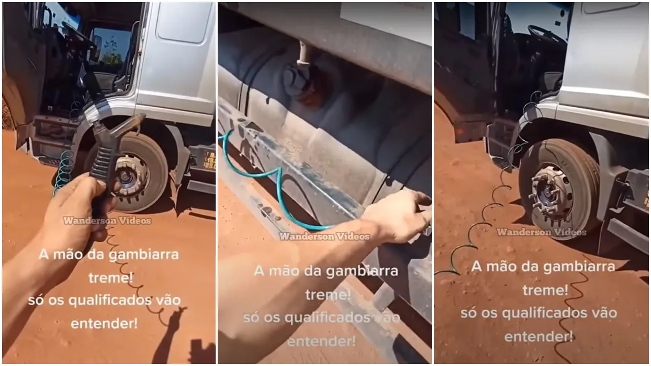 Caminhoneiro faz engenhoca para transferir diesel de um tanque para o outro
