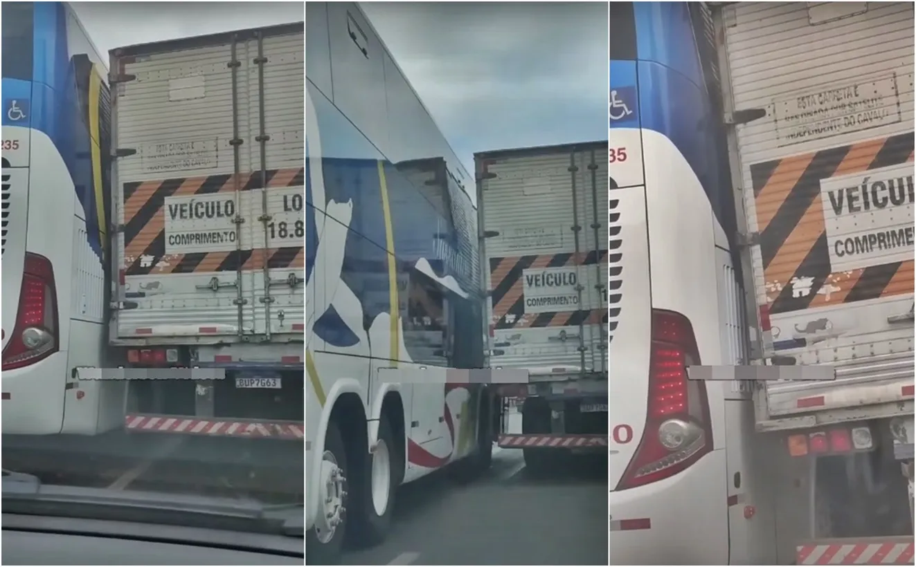 Video: Caminhoneiro tira um fino de ônibus e tudo é filmado.