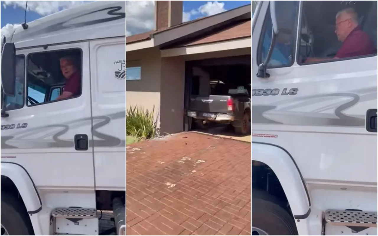 Caminhoneiro se revolta e bate propositalmente em carro do filho