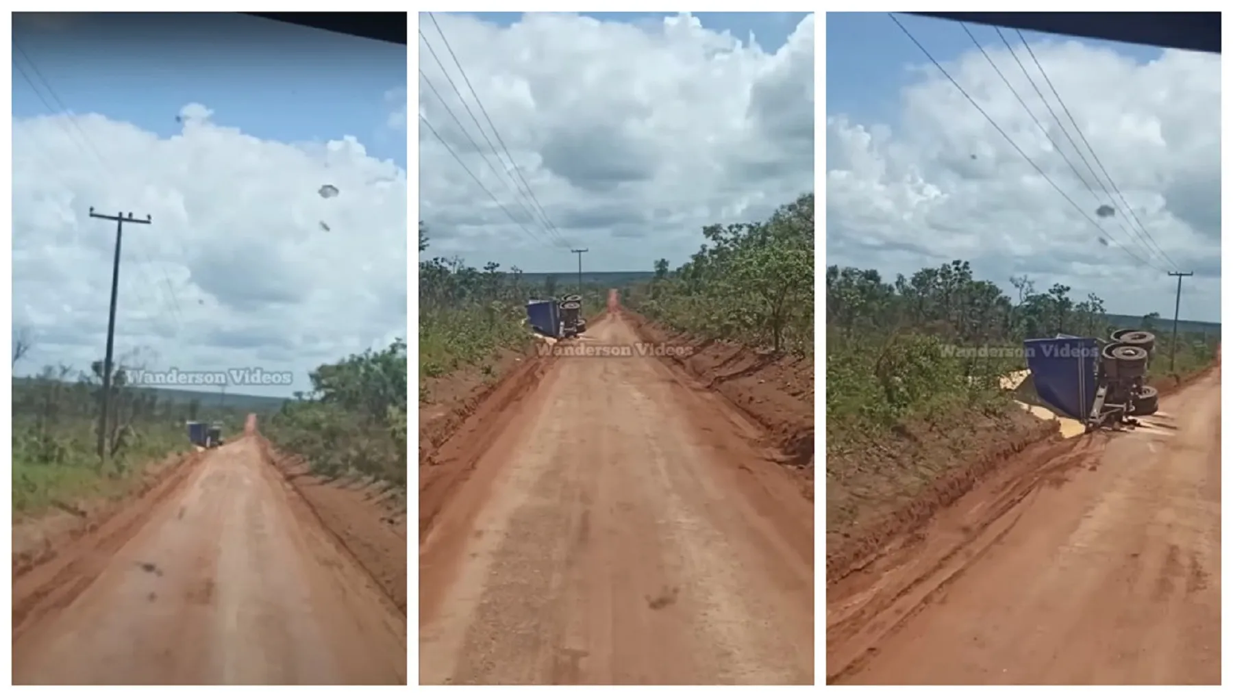 Caminhoneiro encontra carreta tombada e carregada de milho abandonada em estrada