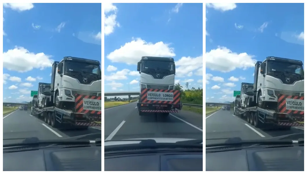 Caminhão zero km da chinesa XCMG são flagrados saindo do Porto de Santos