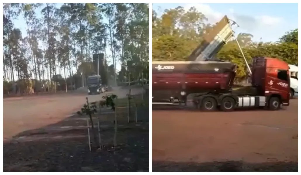 Caminhoneiros perdem a paciência e descarregam no pátio da empresa