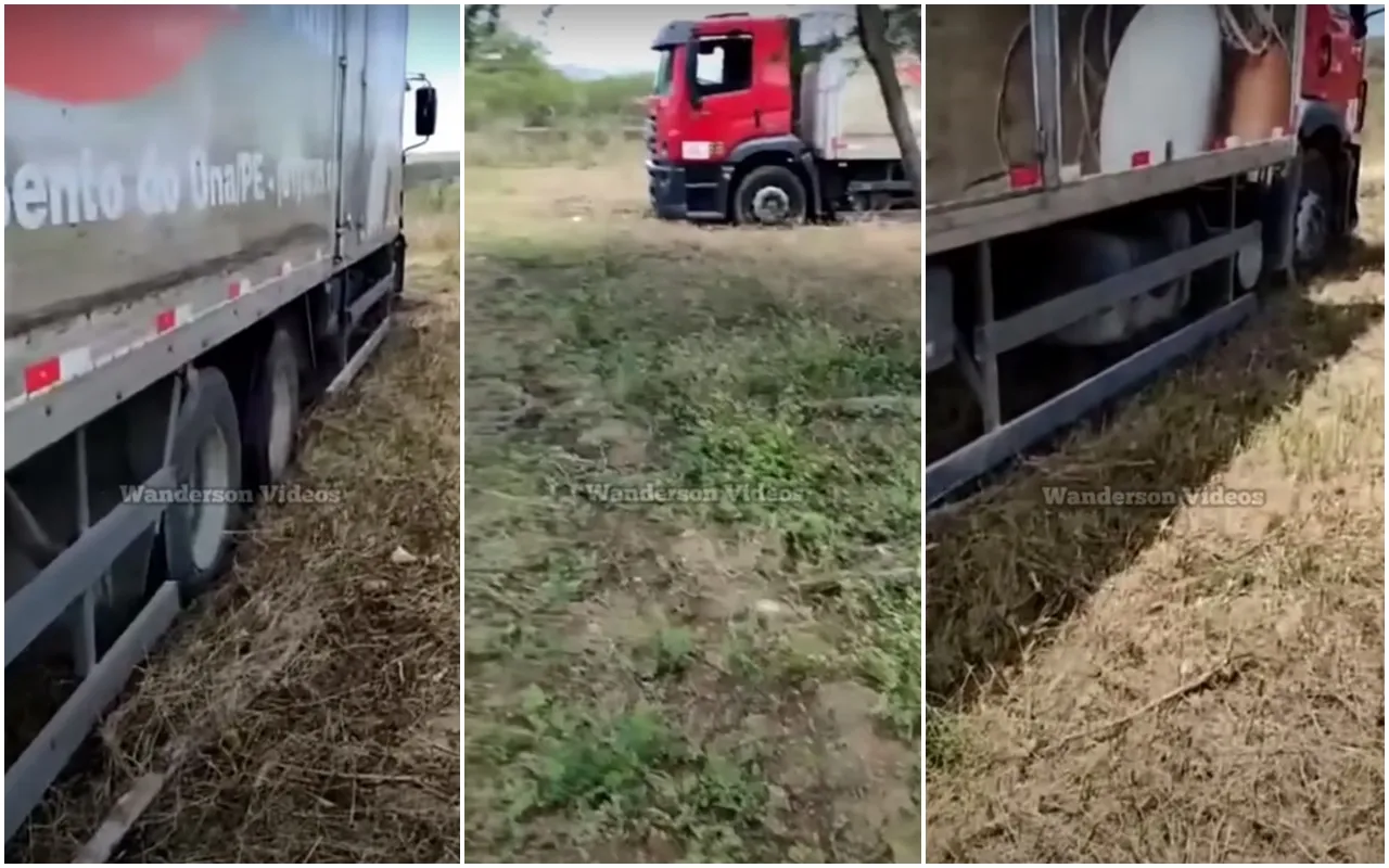 Criminosos roubam caminhão e acabam atolando na fuga