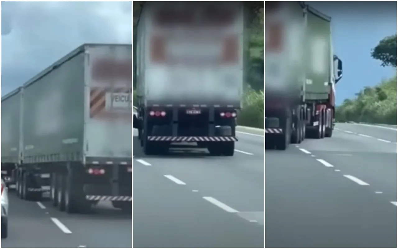Caminhoneiro é flagrado dirigindo de forma desordeira em uma rodovia
