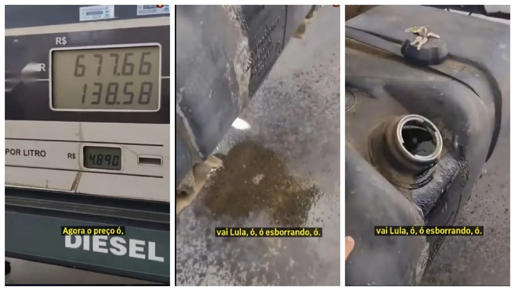 Caminhoneiro enche tanque até derramar para comemorar queda no preço