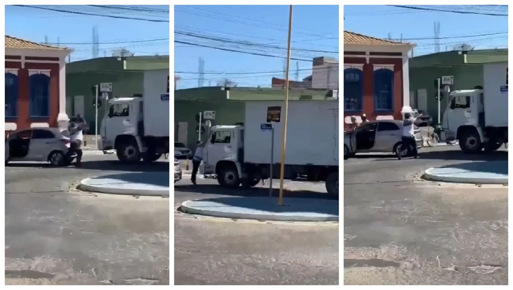 Homem revoltado chama caminhoneiro para briga