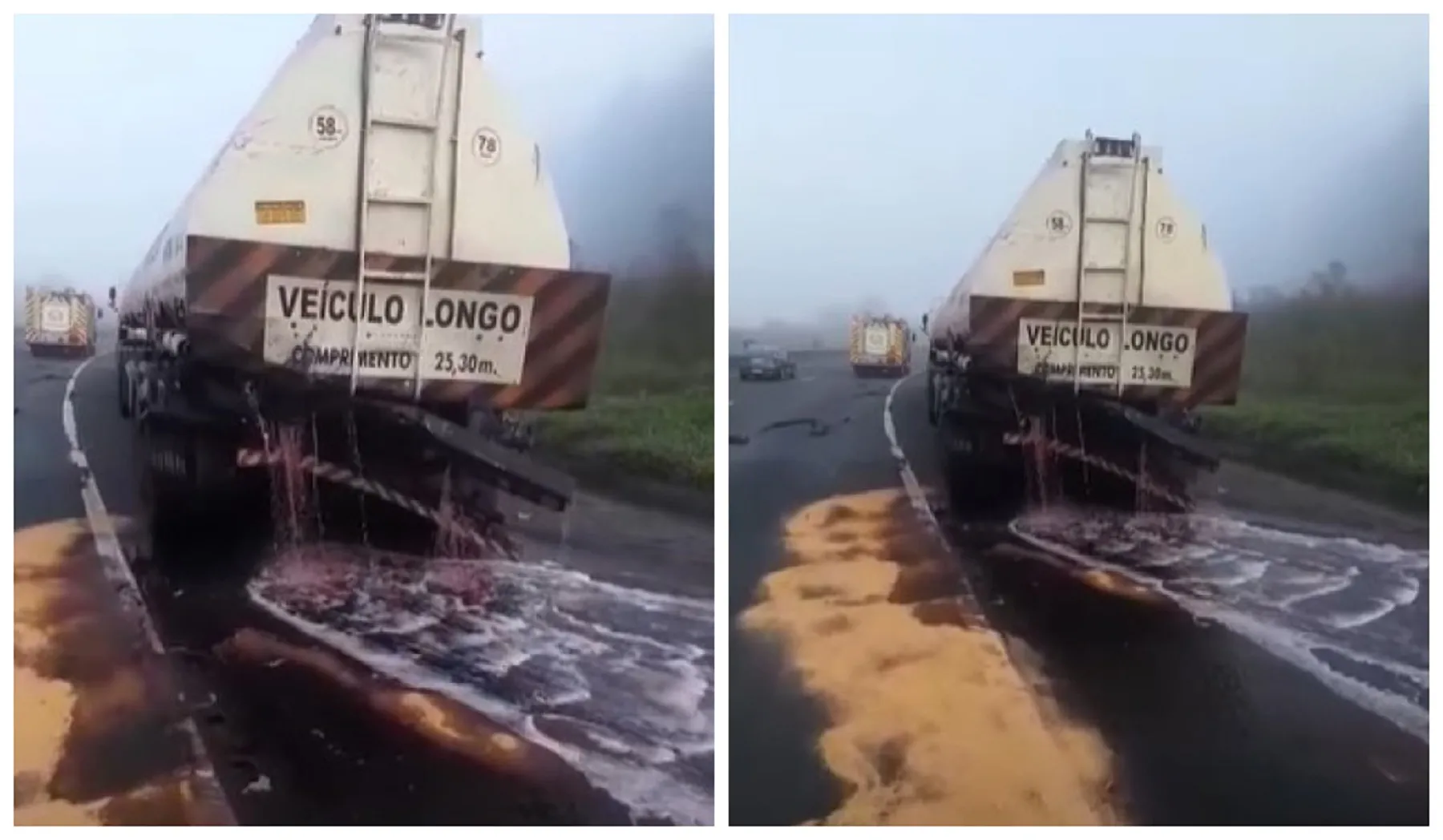 Milhares de litros de diesel S500 se espalham na pista após colisão entre dois caminhões