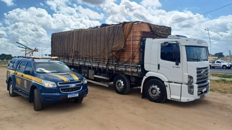 PRF apreende seis caminhões com carga irregular de madeira em Pernambuco