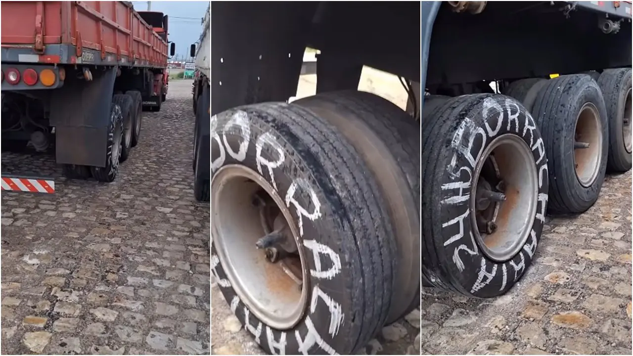 Caminhoneiro leva pneu de borracheiro para seu próprio caminhão