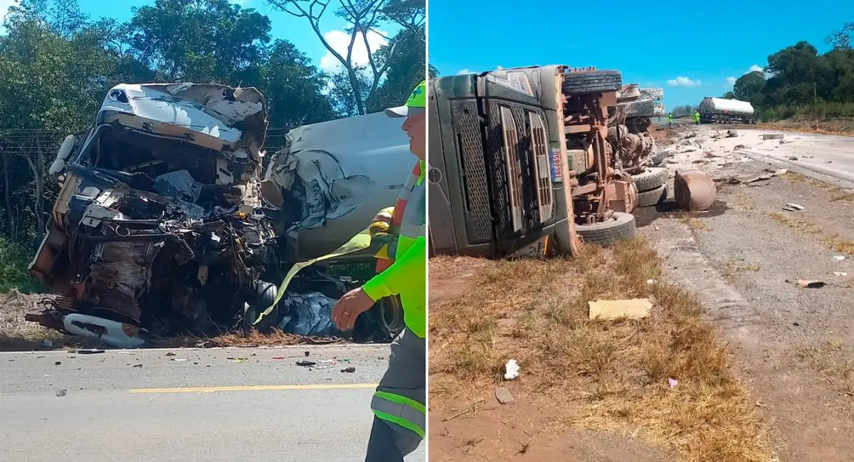 Caminhoneiro morre em grave acidente com três carretas na BR-163 em Lucas do Rio Verde
