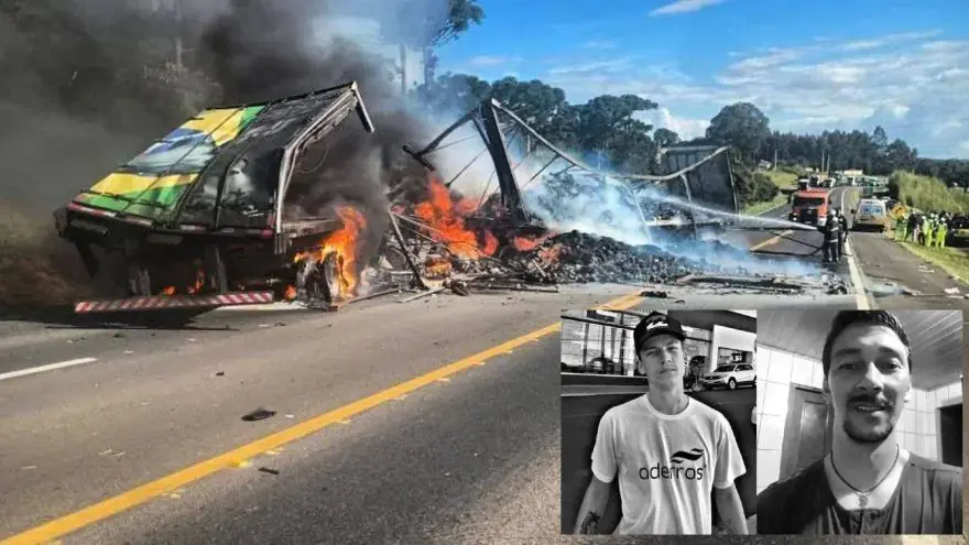 Tio e sobrinho morrem carbonizados em grave acidente entre caminhões na BR-373, no Paraná
