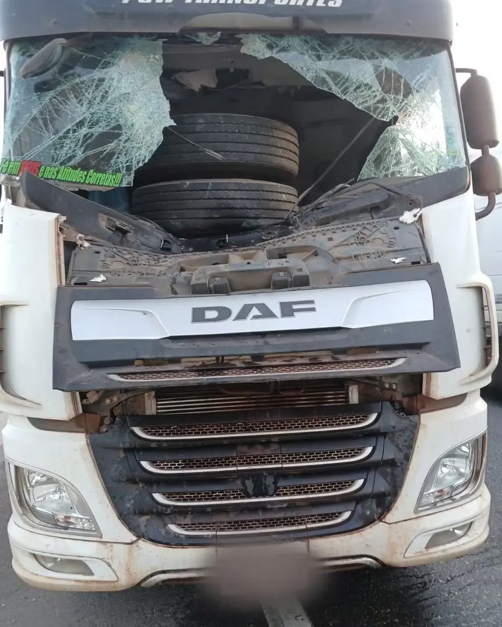 Rodas de carreta se soltam e atingem cabine de caminhão na Fernão Dias, em Lavras (MG)