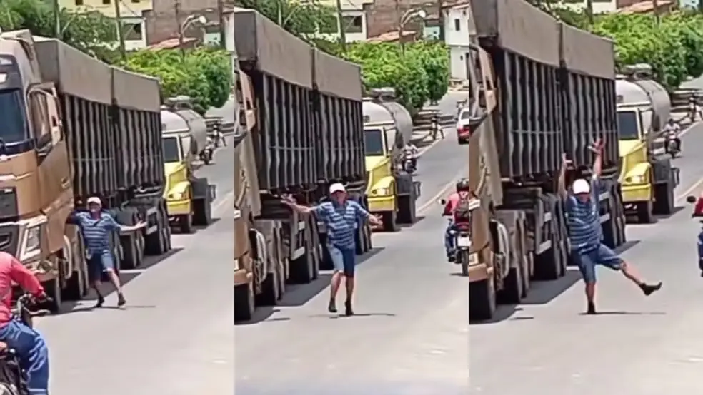 Caminhoneiro bêbado desce de veículo em movimento para fazer “dancinha” em rodovia de Pernambuco