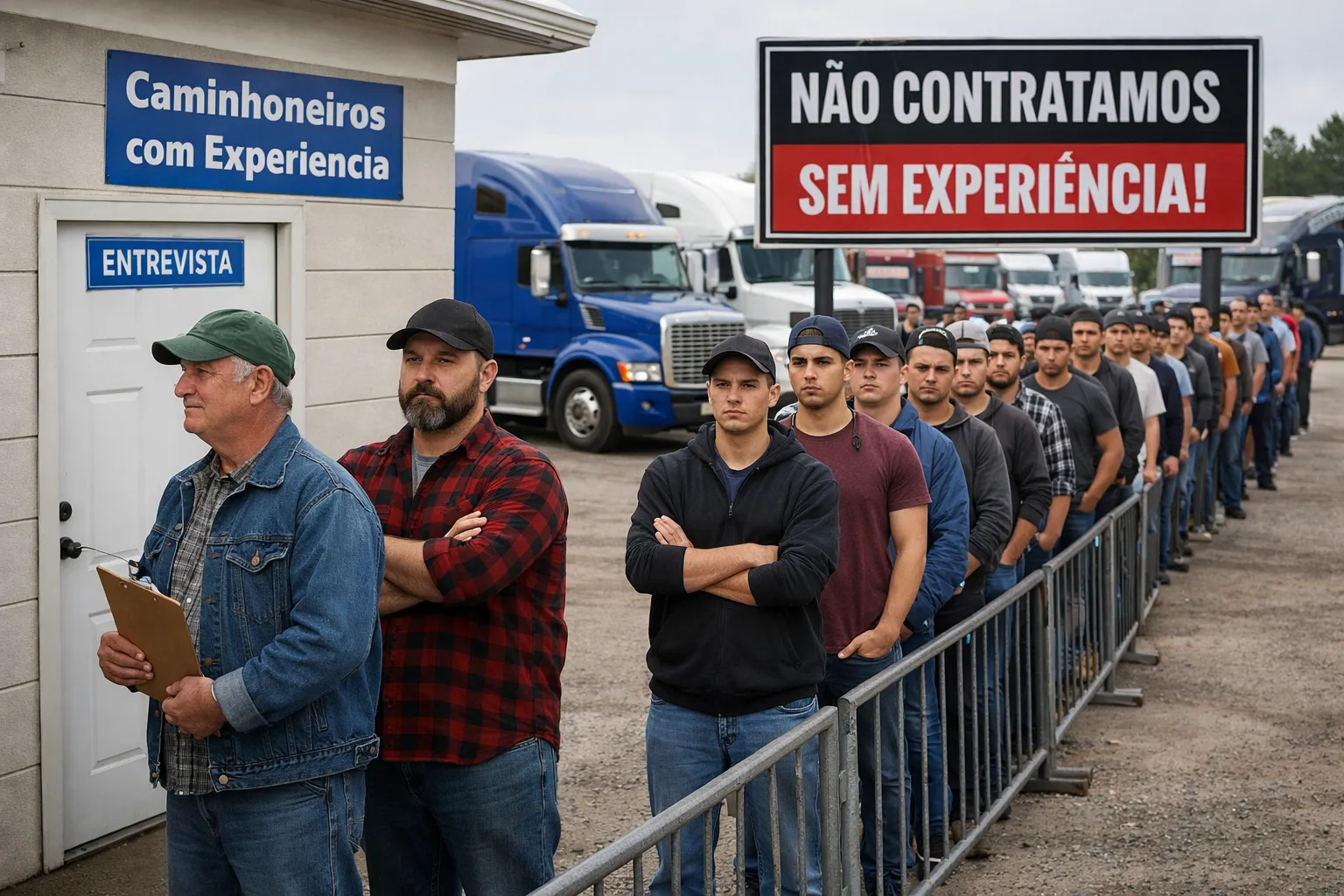 Fila de candidatos a emprego.