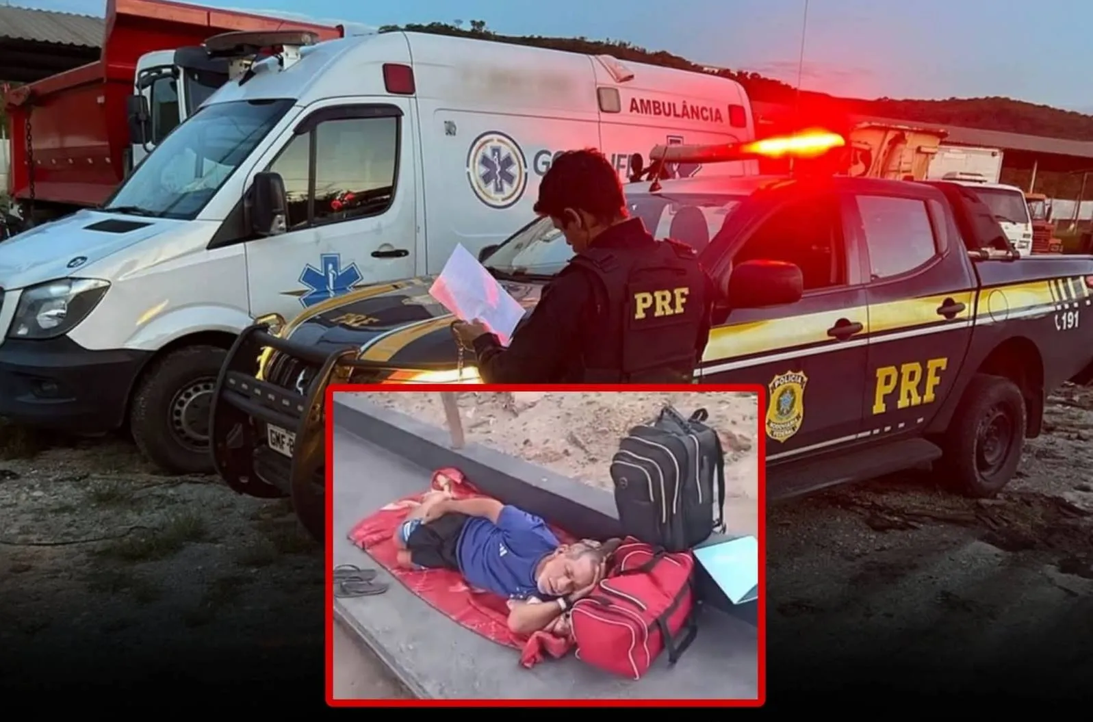 Ambulância é apreendida pela PRF na BR-101 e paciente recém-operado fica deitado no chão na Bahia