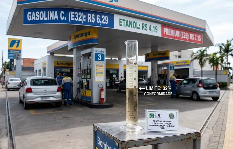 Gasolina com 32% de etanol