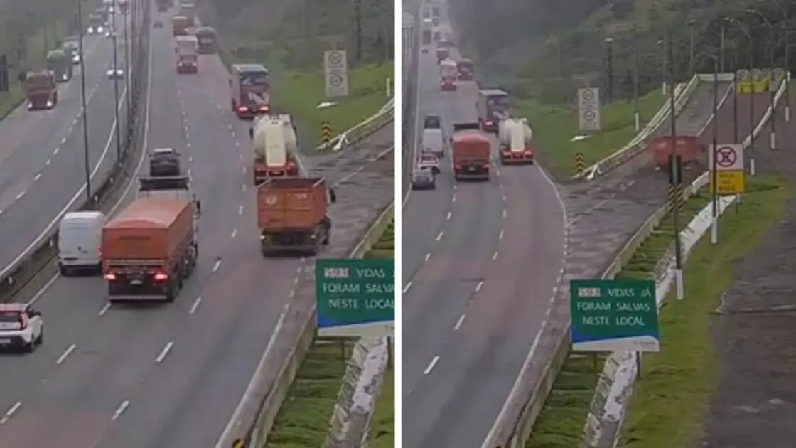 Caminhoneiro perde freio na descida e evita acidente ao entrar na área de escape