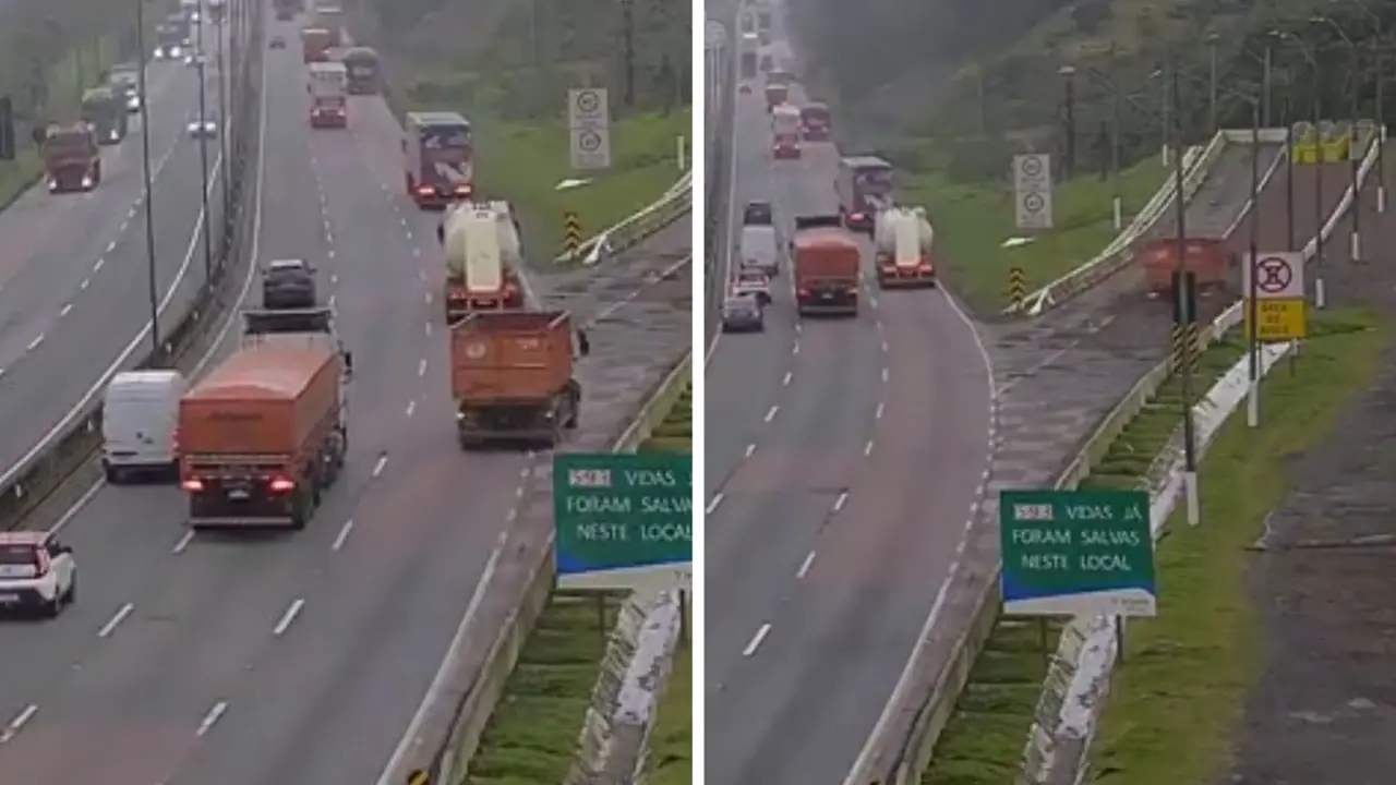 Caminhoneiro perde freio na descida e evita acidente ao entrar na área de escape